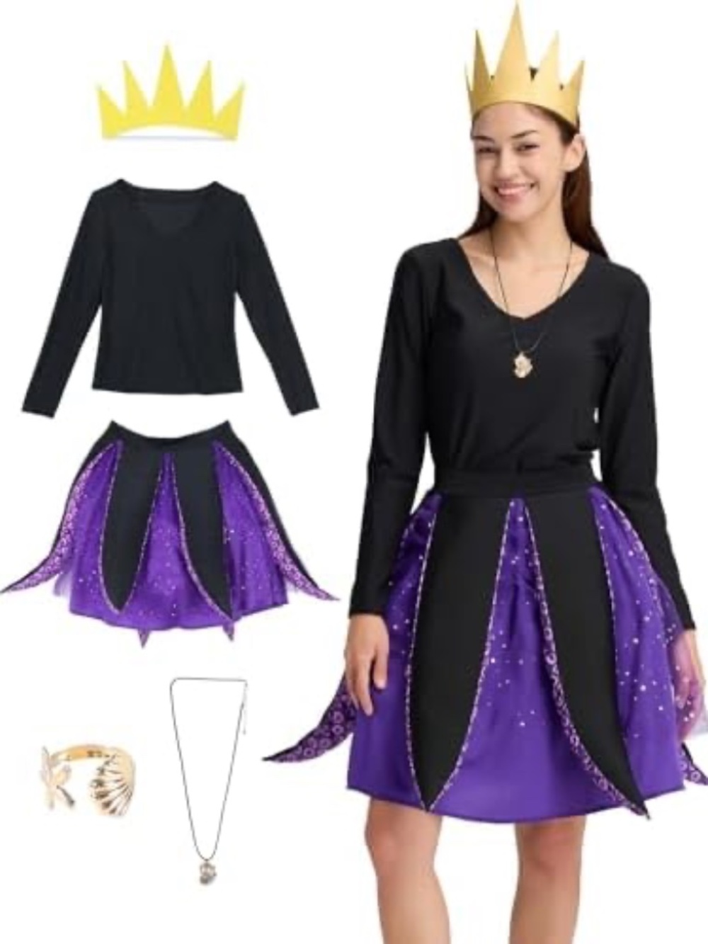 Octopus Costumes Adult Women Halloween Purple Skirt 5PCS Deluxe Set Size Large